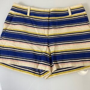 J Crew Womens 6‎ Blue Yellow Striped Riviera Shorts Beach Nautical Summer